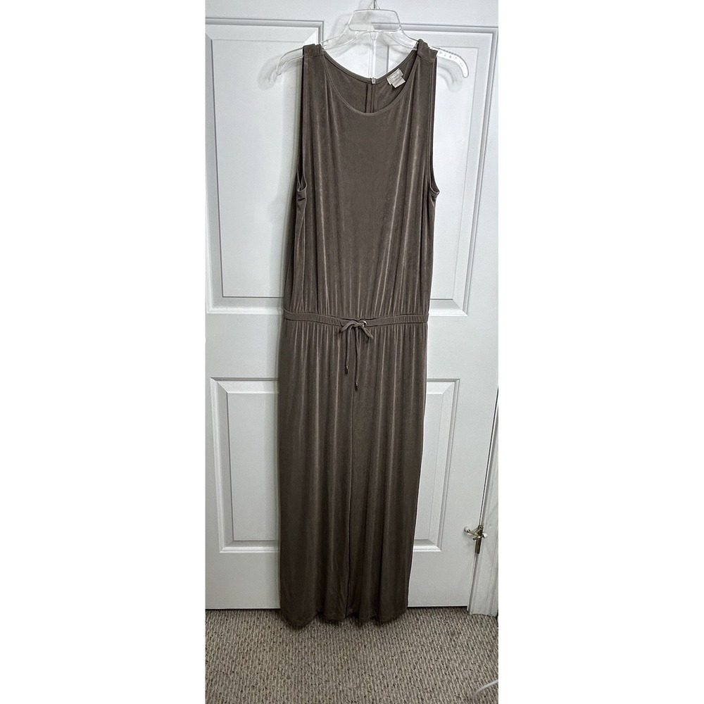 Chico's Travelers Jumpsuit Womens 12-14 Chicos 2 Taupe Tie Waist Stretch Cropped